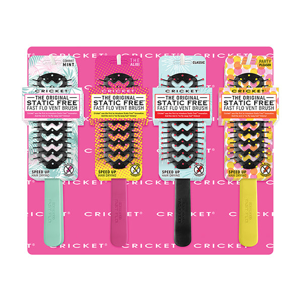 Cricket Static Free Fast Flo Vent Brush (Color Collection), 16 Piece Display