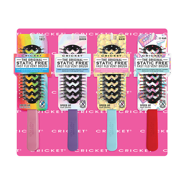 Cricket Static Free Fast Flo Vent Brush (Color Collection), 16 Piece Display