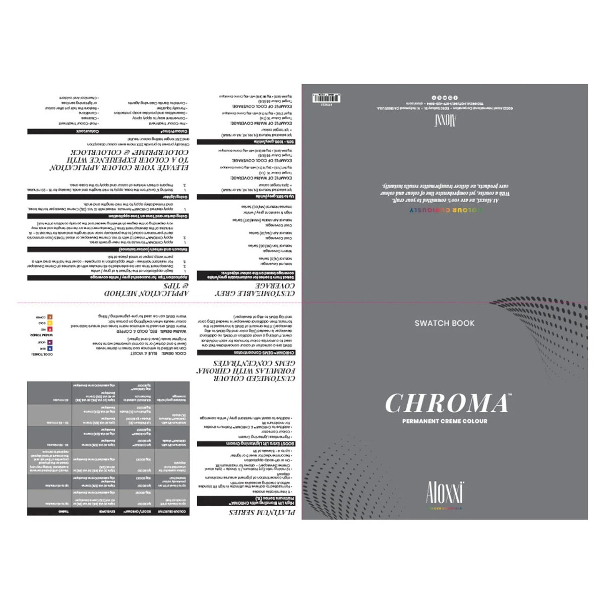 Aloxxi Chroma Permanent Creme Colour Paper Swatch Chart