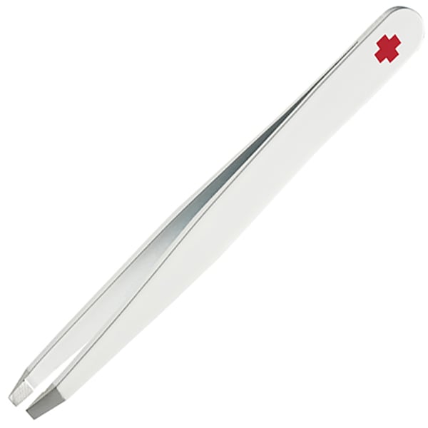 Rubis White with Red Swiss Cross Slanted Tweezer 3.75"