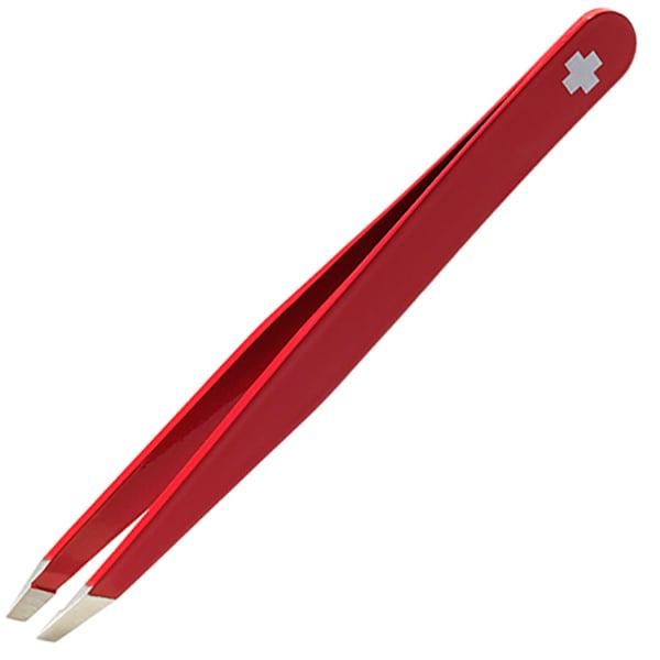 Rubis Red with White Swiss Cross Slanted Tweezer 3.75"