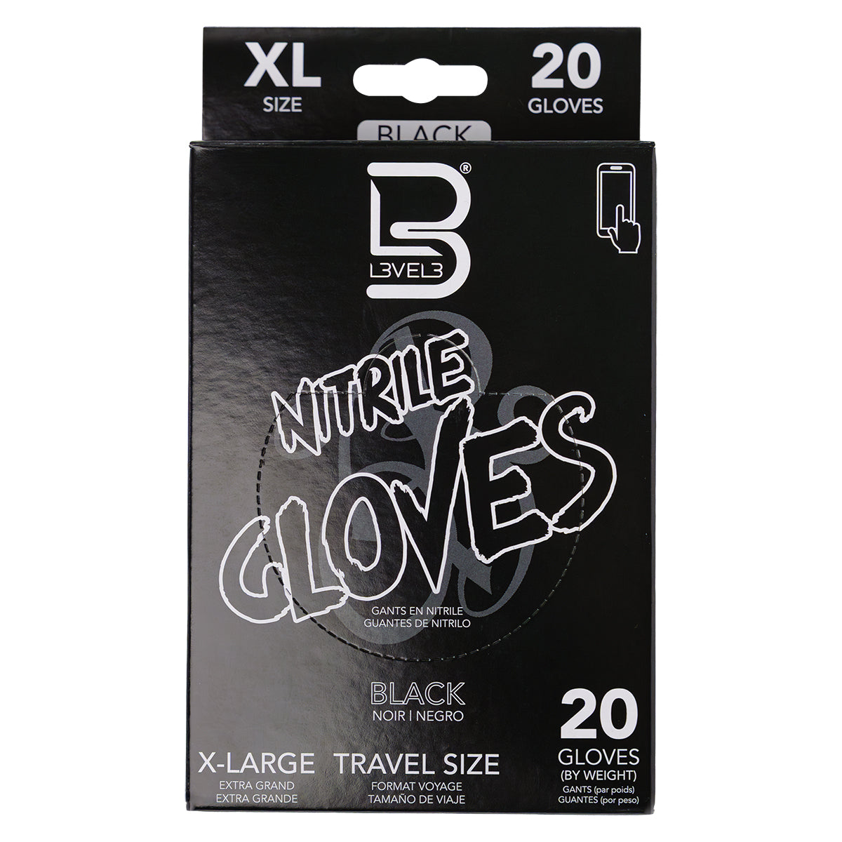 L3VEL3 Nitrile Gloves Black, 20 Count