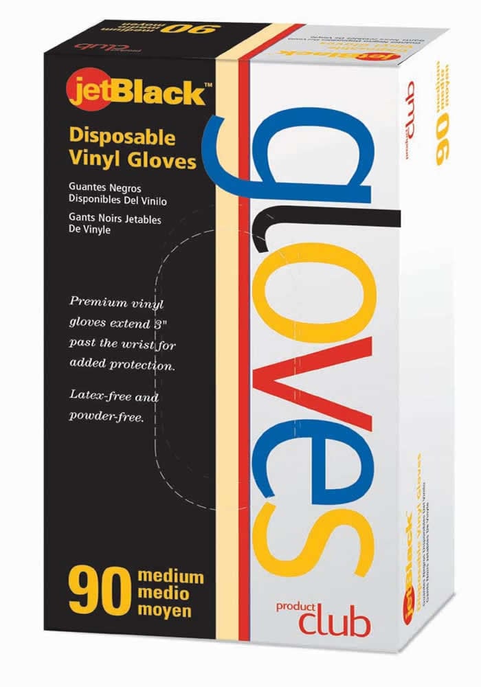 Jet Black Disposable Vinyl Gloves 90 pc