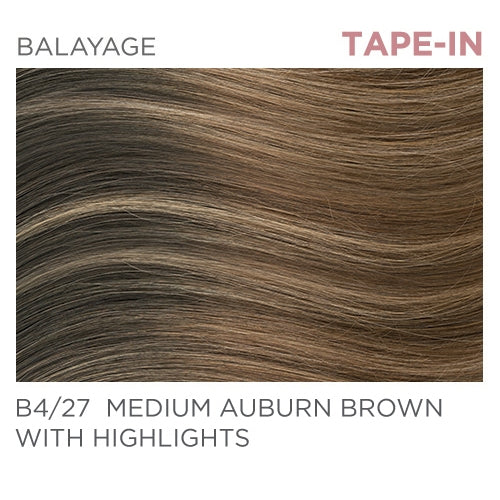 B4/27 Tape-In 14" - Balayage Medium Auburn Brown with Highlights