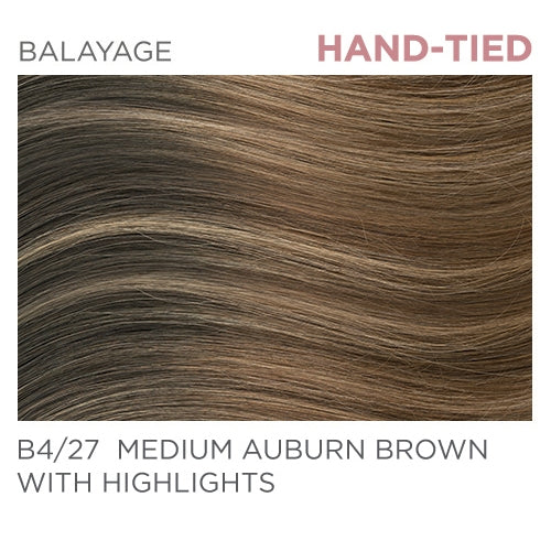 B4/27 Hand-Tied 14" - Balayage Medium Auburn Brown / Highlights