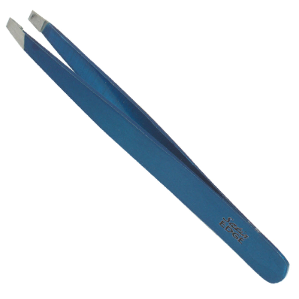 Satin Edge Blue Slant Tweezer