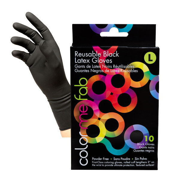 GLOVES: Color Me Fab Reusable Black Latex Gloves - Large 10ct