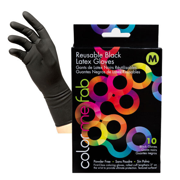 GLOVES: Color Me Fab Reusable Black Latex Gloves - Medium 10ct