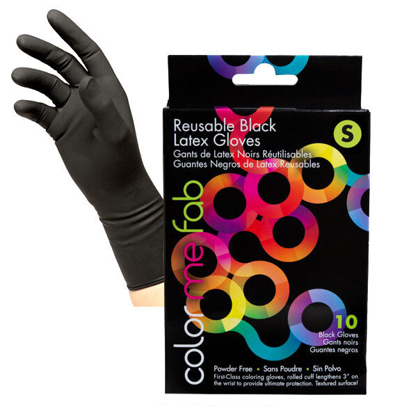 GLOVES: Color Me Fab Reusable Black Latex Gloves - Small 10ct