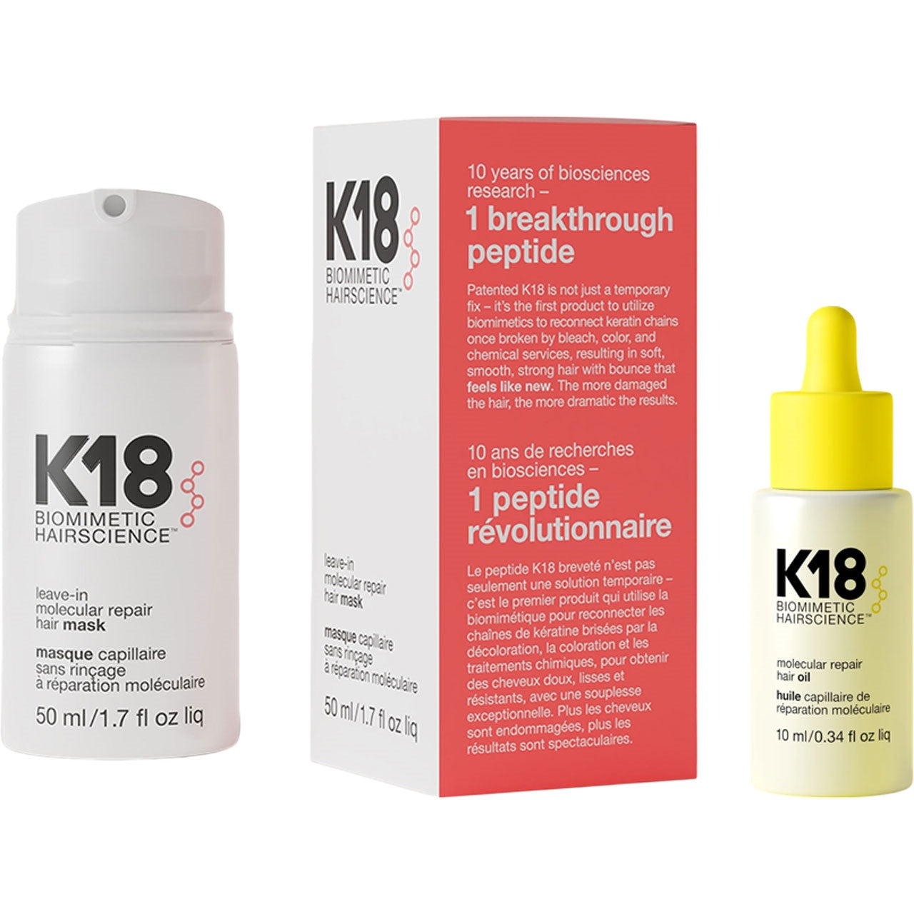K18 K18 leave-in molecular repair mask 1.7 oz. & molecular repair hair oil 0.34 oz. Monthly Sample 2 pc.