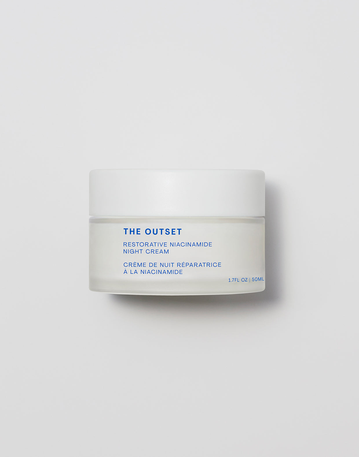 Front view photo of The Outset's Restorative Niacinamide Night Cream with lid